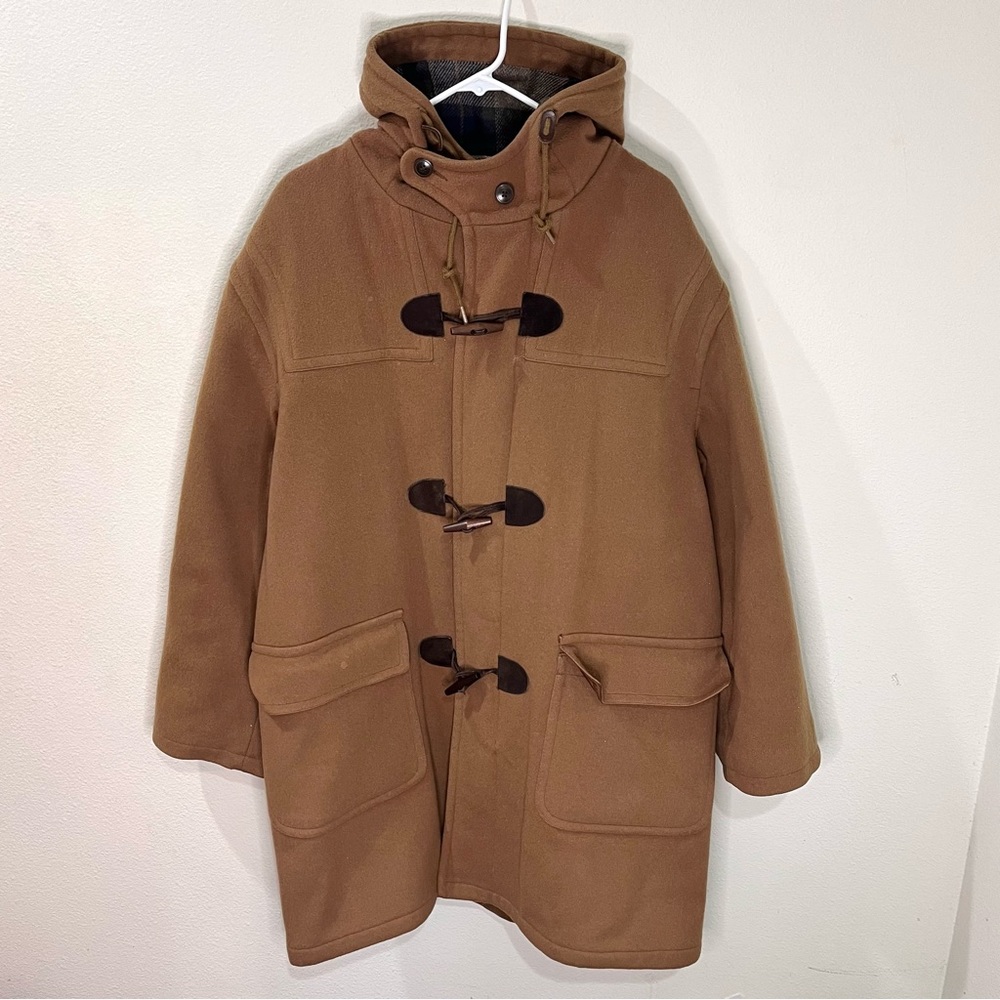 Vintage 90s LL Bean Wool Hooded Toggle Duffle Flannel Lined Coat Mens Large